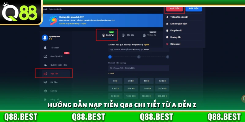 Cách nạp tiền Q88 chi tiết dành cho người mới